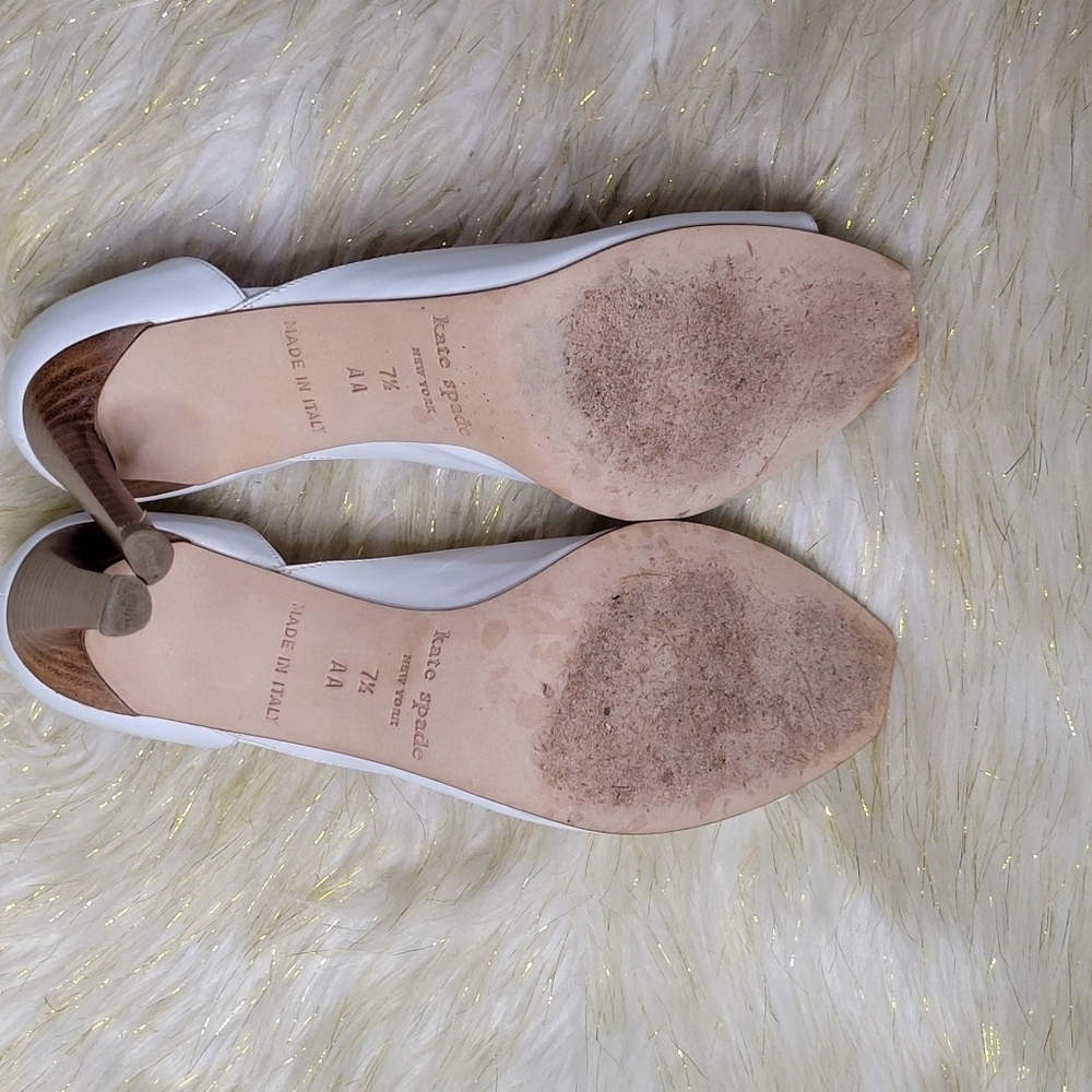 Kate Spade White D'orsay Open Toe Stacked Wood Wedding Heels Sz‎ 7.5 - Picture 13 of 16